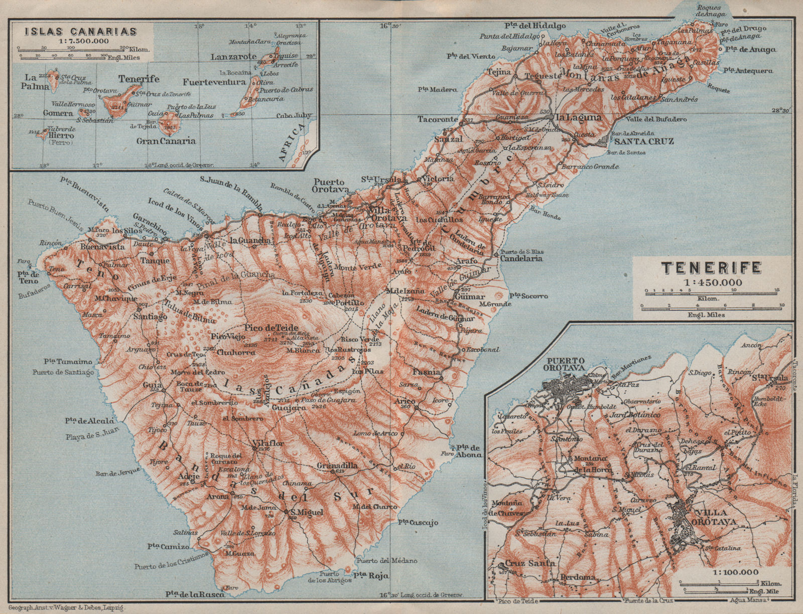 TENERIFE. La Orotava. Puerto de la Cruz. Islas Canarias Canary Islands 1911 map