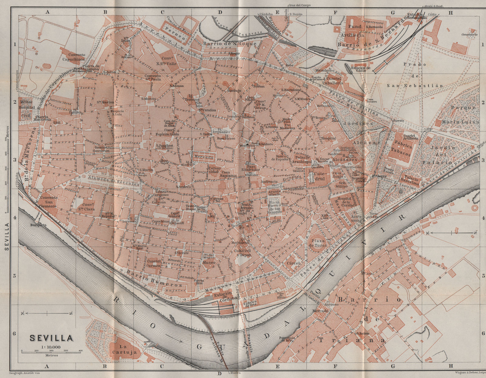 SEVILLE SEVILLA antique town city ciudad plan. Spain España mapa 1911 old
