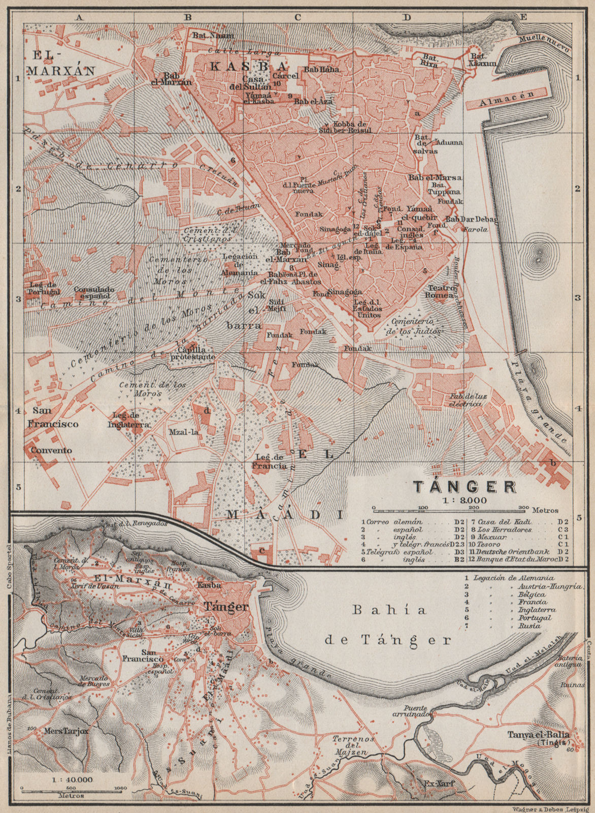 TANGIER TÁNGER antique town city plan & environs. Morocco carte 1911 old map