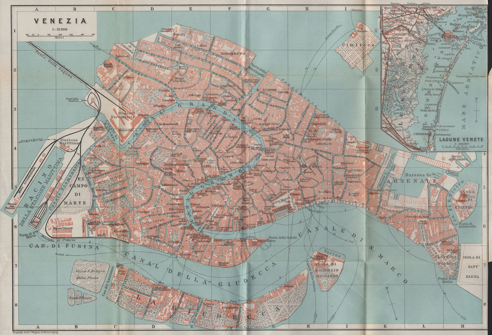 VENEZIA VENICE town city plan. Inset Lagune Venete. Lagoon mappa 1911 old