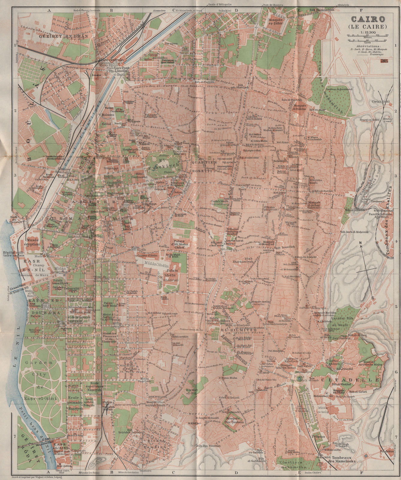 CAIRO / LE CAIRE antique town city plan. Egypt. BAEDEKER 1911 old map