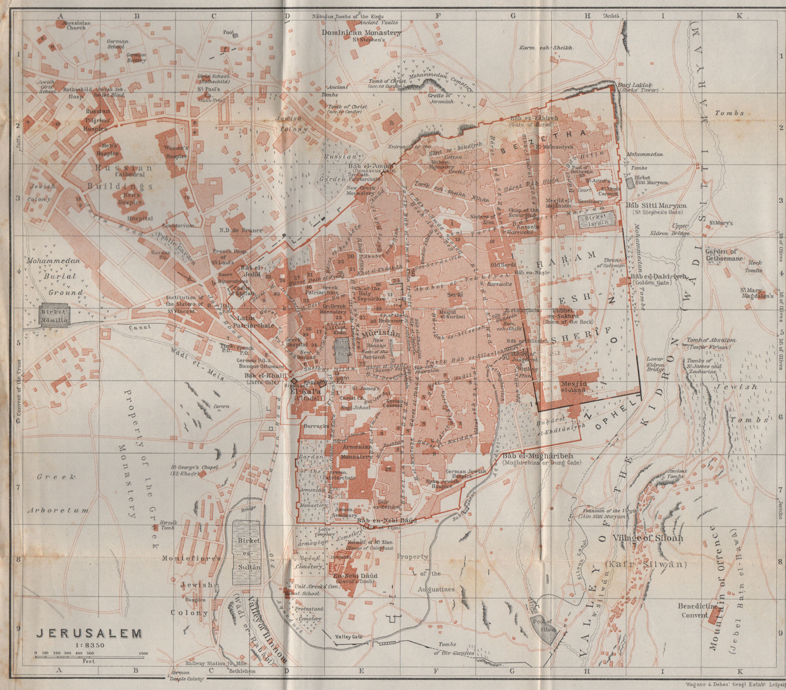 Associate Product JERUSALEM antique town city plan. Israel. BAEDEKER 1911 old map chart