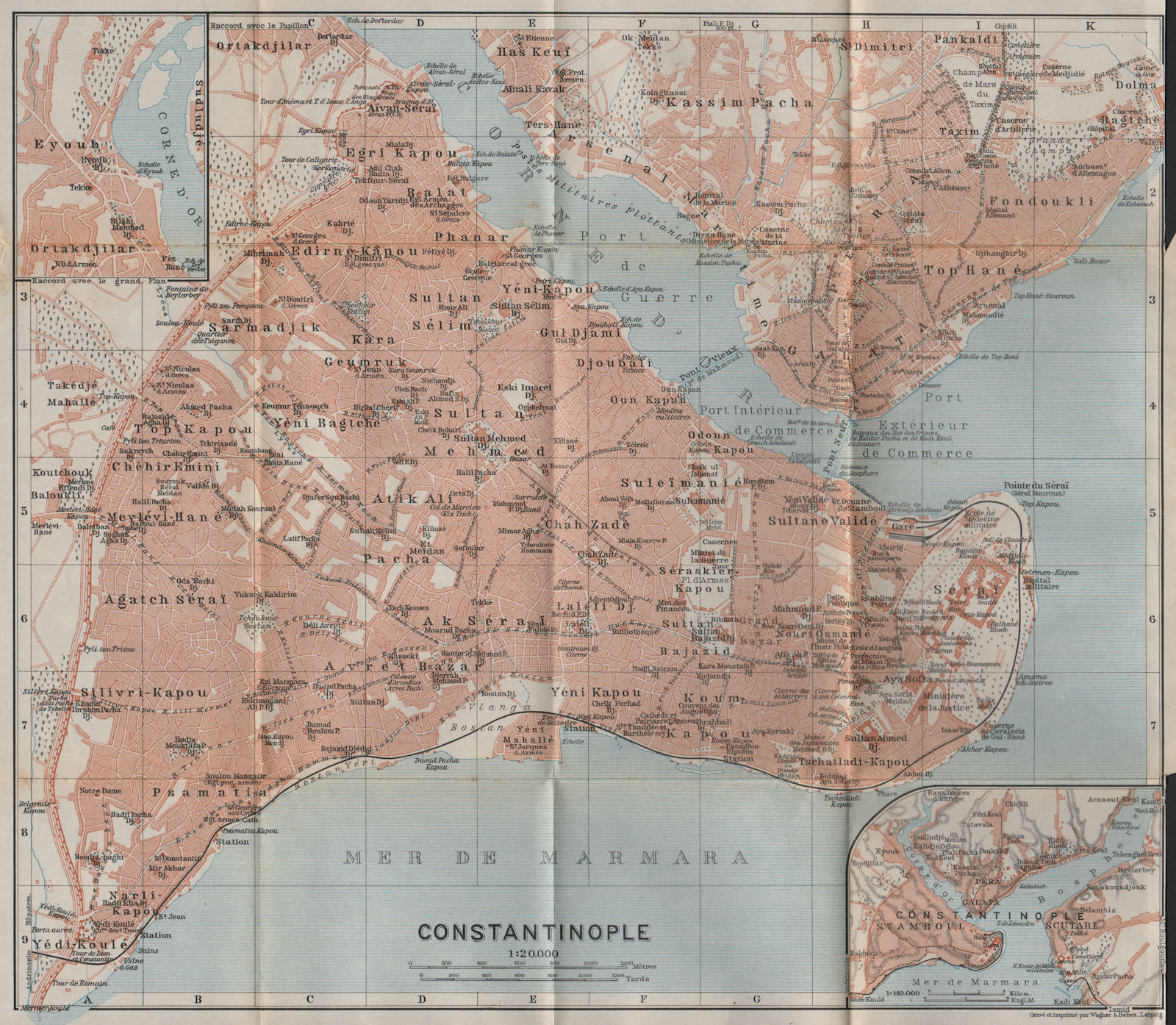 CONSTANTINOPLE / ISTANBUL town city plan. Galata Golden Horn. Turkey 1911 map