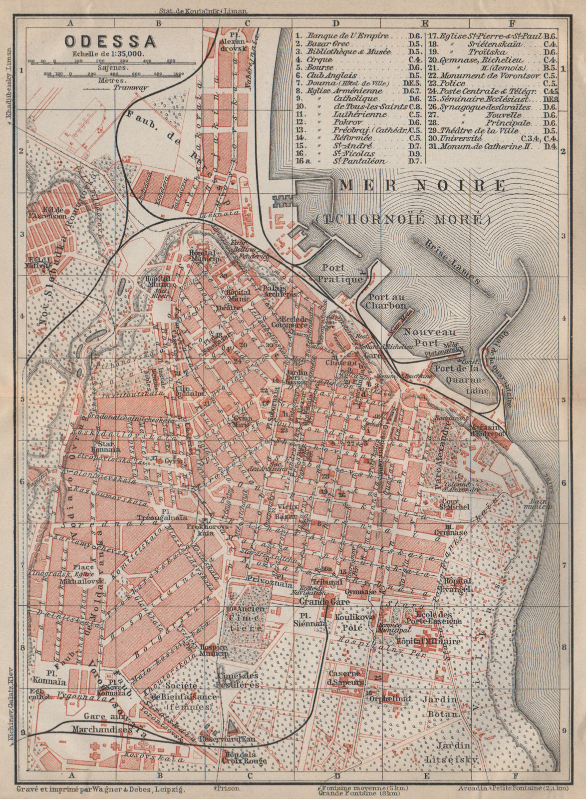 ODESSA antique town city plan. Black Sea. Ukraine. BAEDEKER 1911 old map