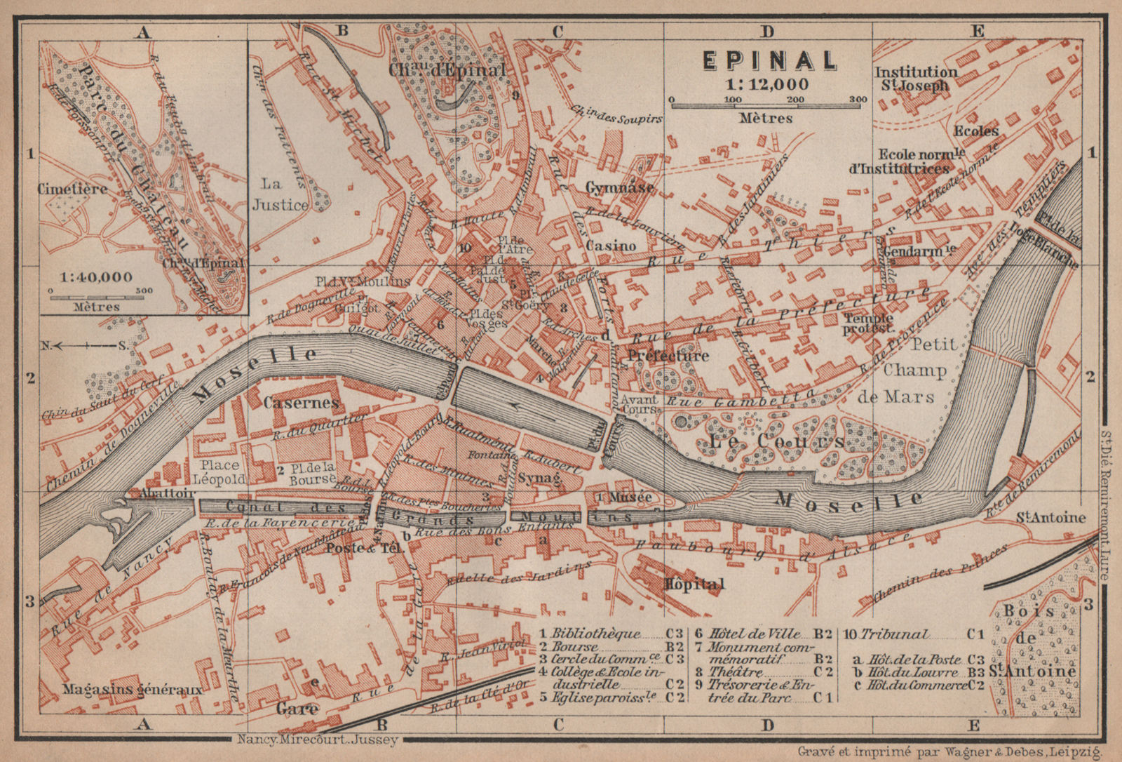 EPINAL antique town city plan de la ville. Vosges. Épinal carte 1899 old map