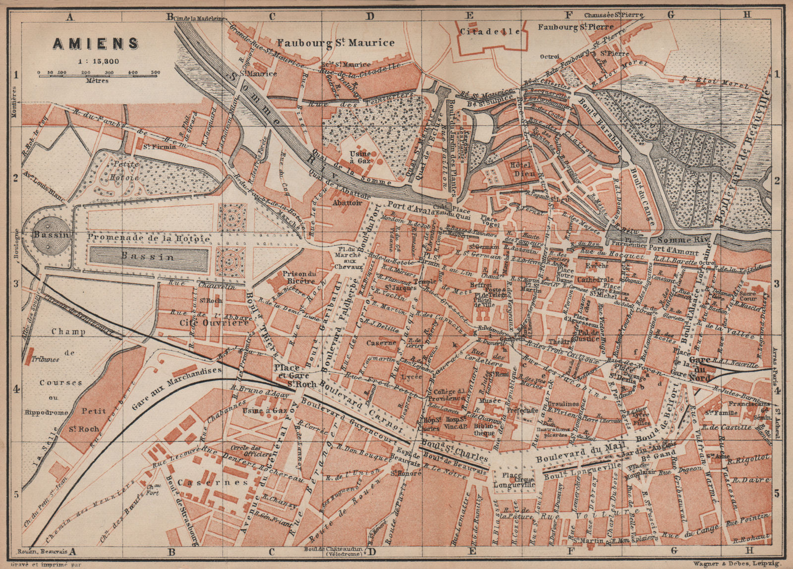 Associate Product AMIENS antique town city plan de la ville. Somme carte. BAEDEKER 1905 old map