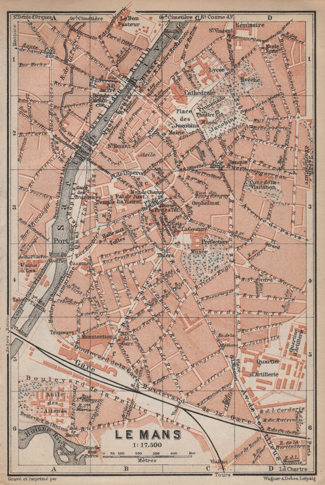 Associate Product LE MANS antique town city plan de la ville. Sarthe carte. BAEDEKER 1905 map