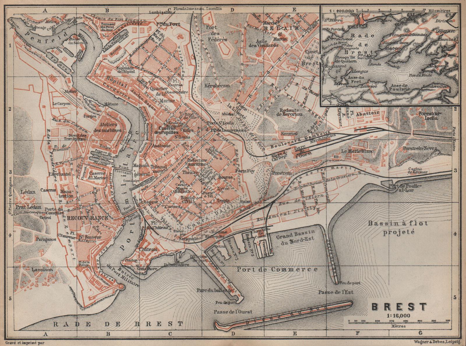 Associate Product BREST town city plan de la ville. Finistère. Rade de Brest carte 1905 old map