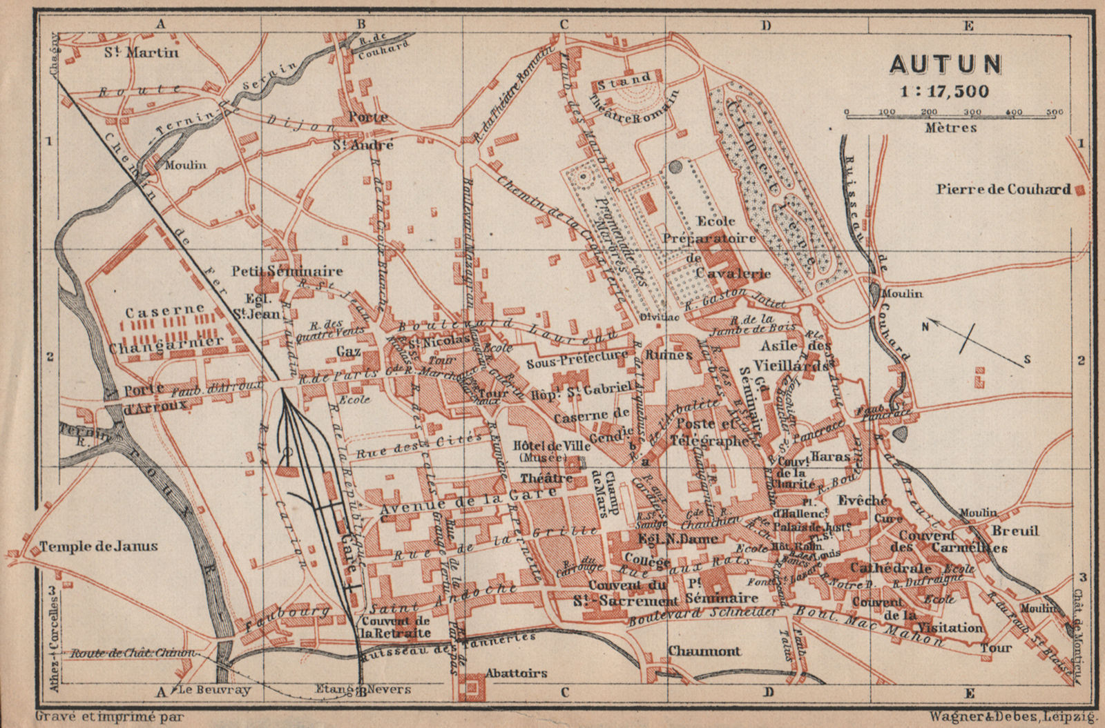 AUTUN antique town city plan de la ville. Saône-et-Loire carte 1905 old map