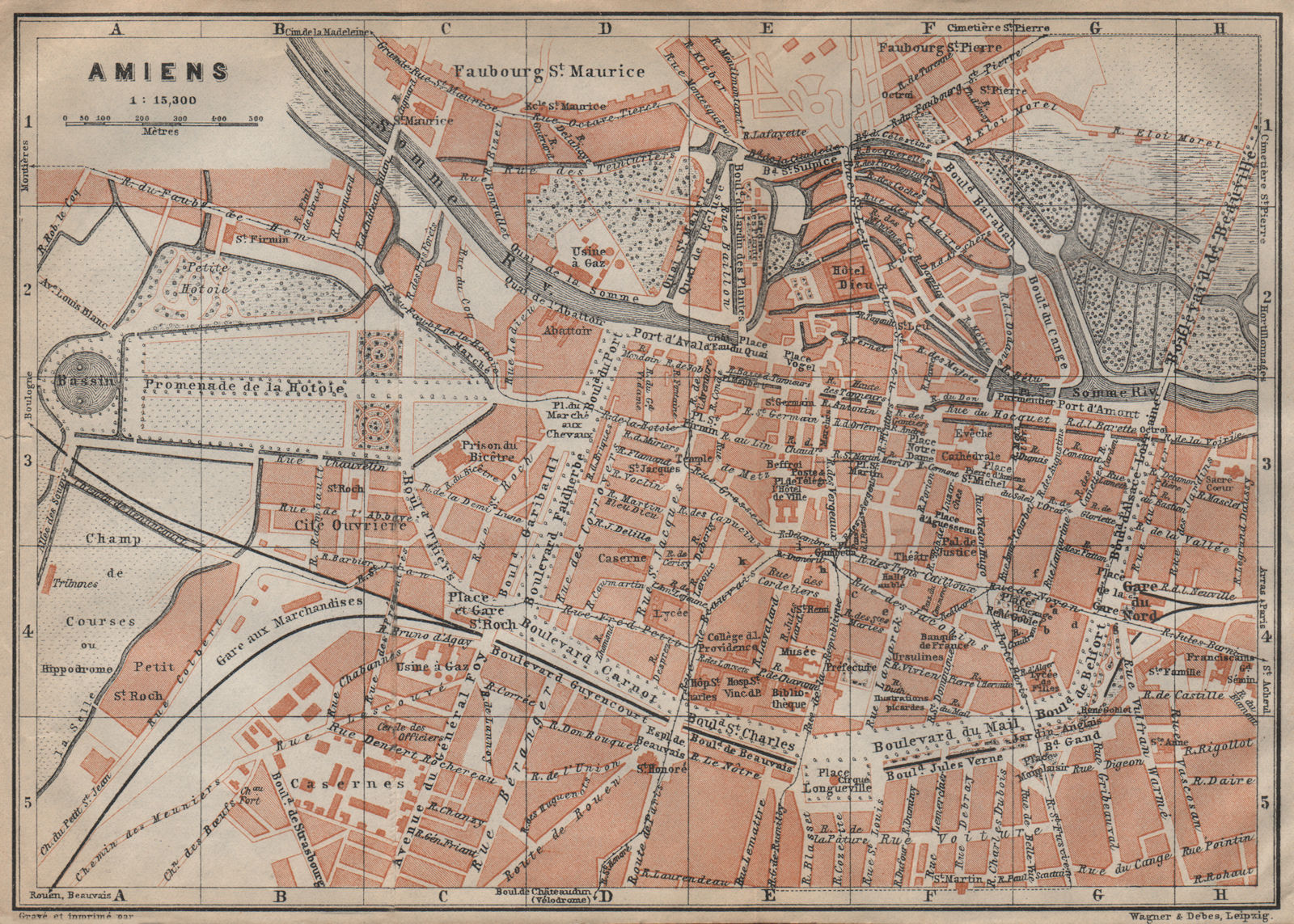 Associate Product AMIENS antique town city plan de la ville. Somme carte. BAEDEKER 1909 old map