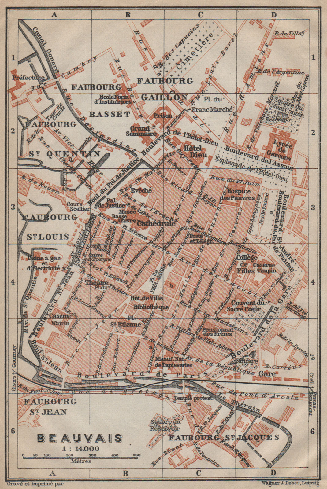 BAEDEKER 1899 old map REIMS antique town city plan de la ville Marne carte 