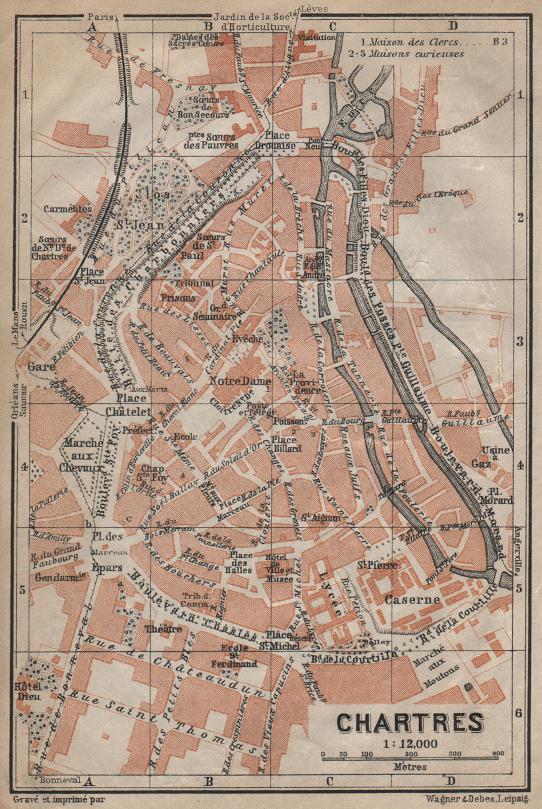Associate Product CHARTRES antique town city plan de la ville. Eure-et-Loir carte 1909 old map