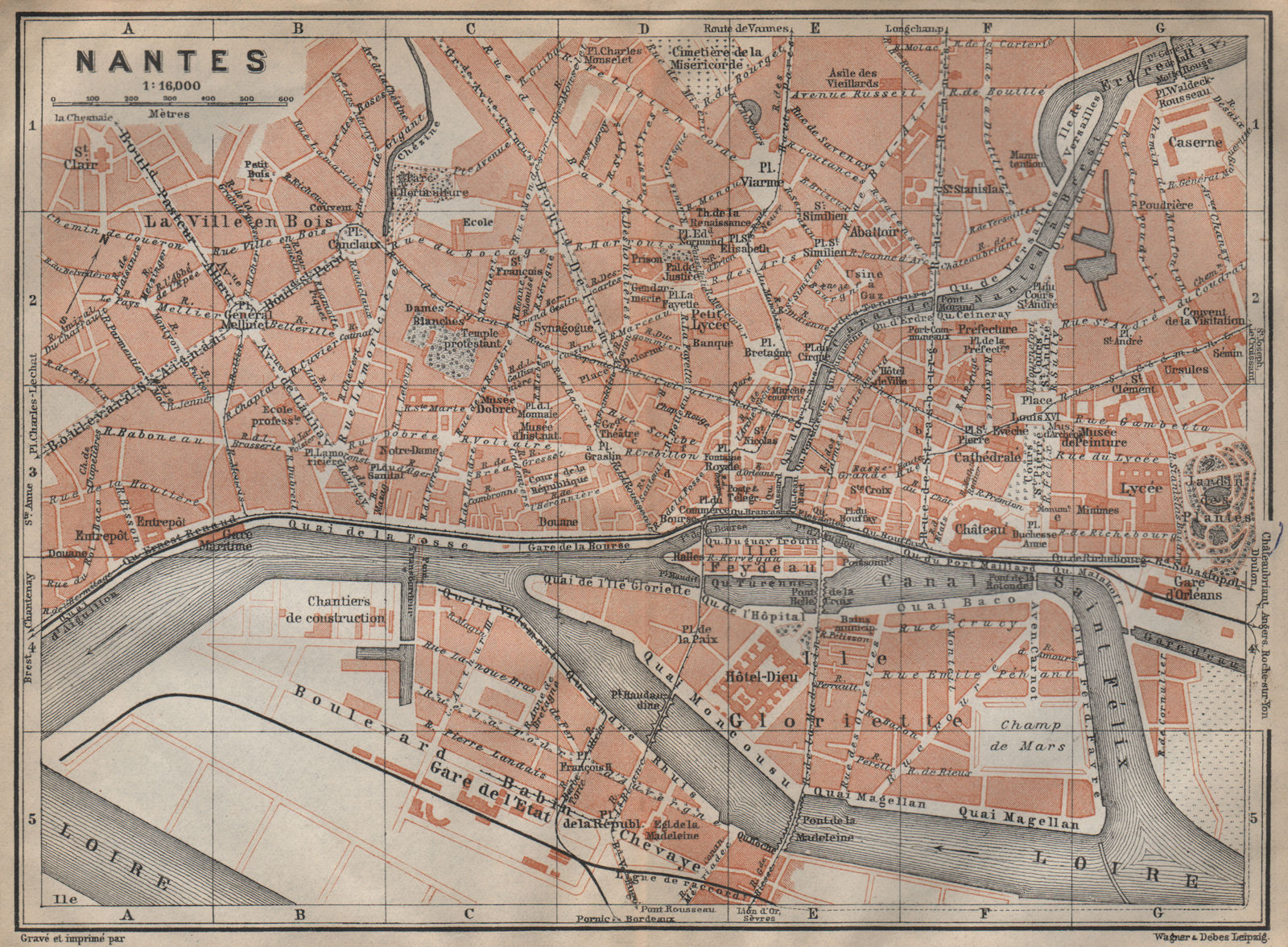 Associate Product NANTES antique town city plan de la ville. Loire-Atlantique carte 1909 old map