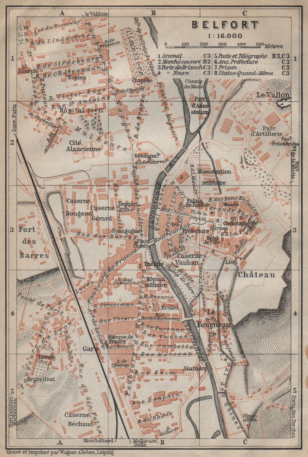 Associate Product BELFORT town city plan de la ville. Territoire de Belfort carte 1909 old map