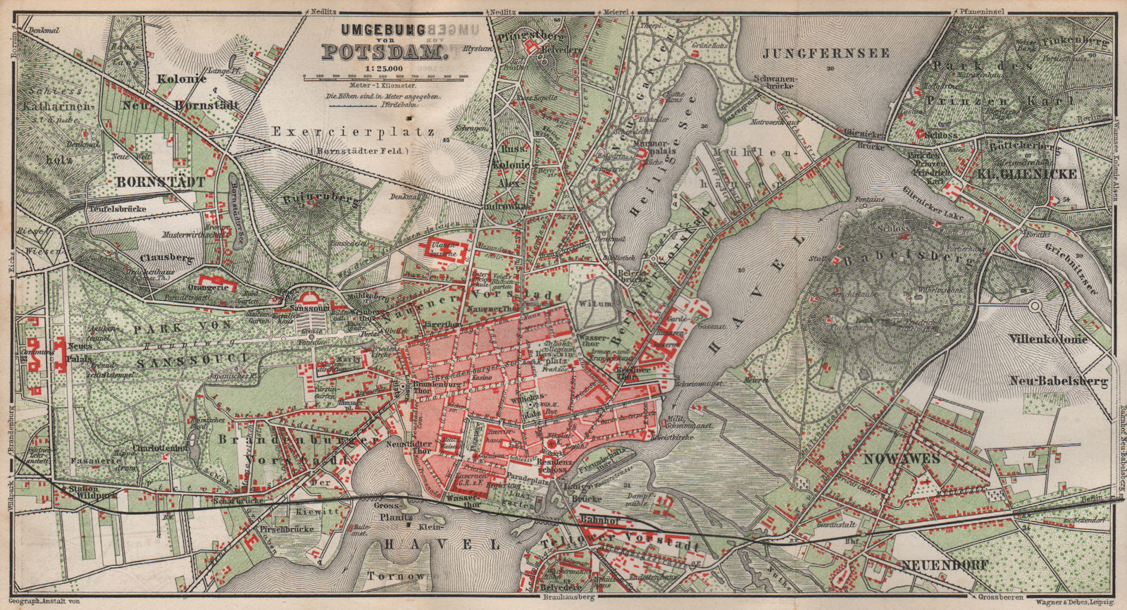 Associate Product POTSDAM town city stadtplan & environs/umgebung. Nowawes. Brandenburg 1886 map