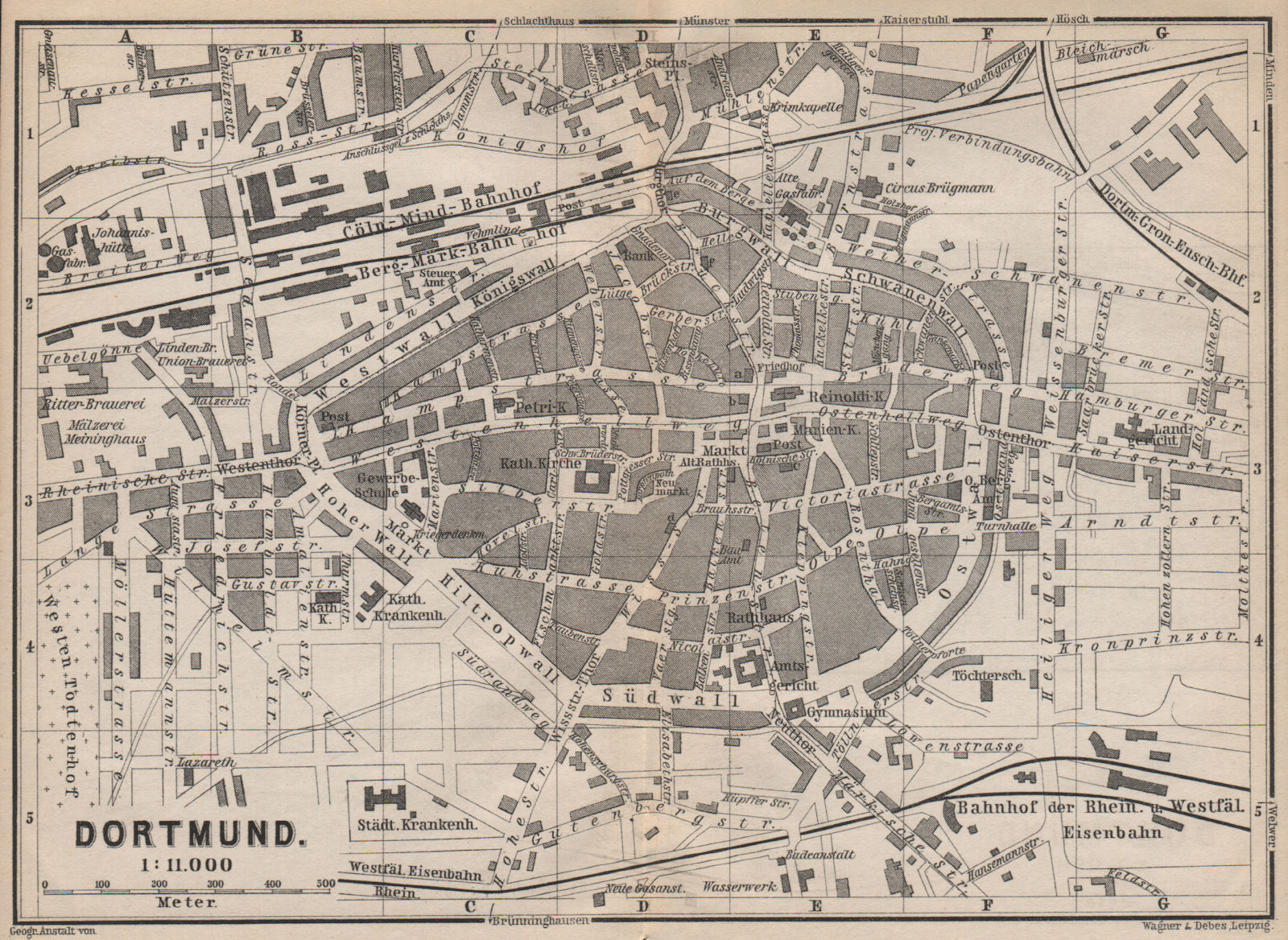DORTMUND town city stadtplan & Hohensyburg. Northrhine-Westfalia karte 1886 map