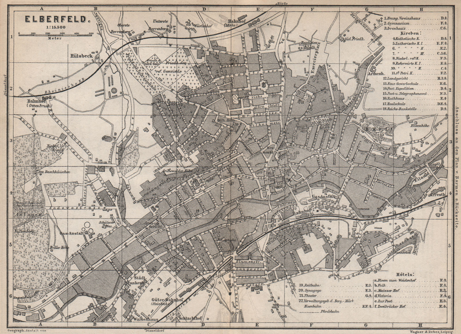 Associate Product ELBERFELD antique town city stadtplan. Germany karte. BAEDEKER 1886 old map
