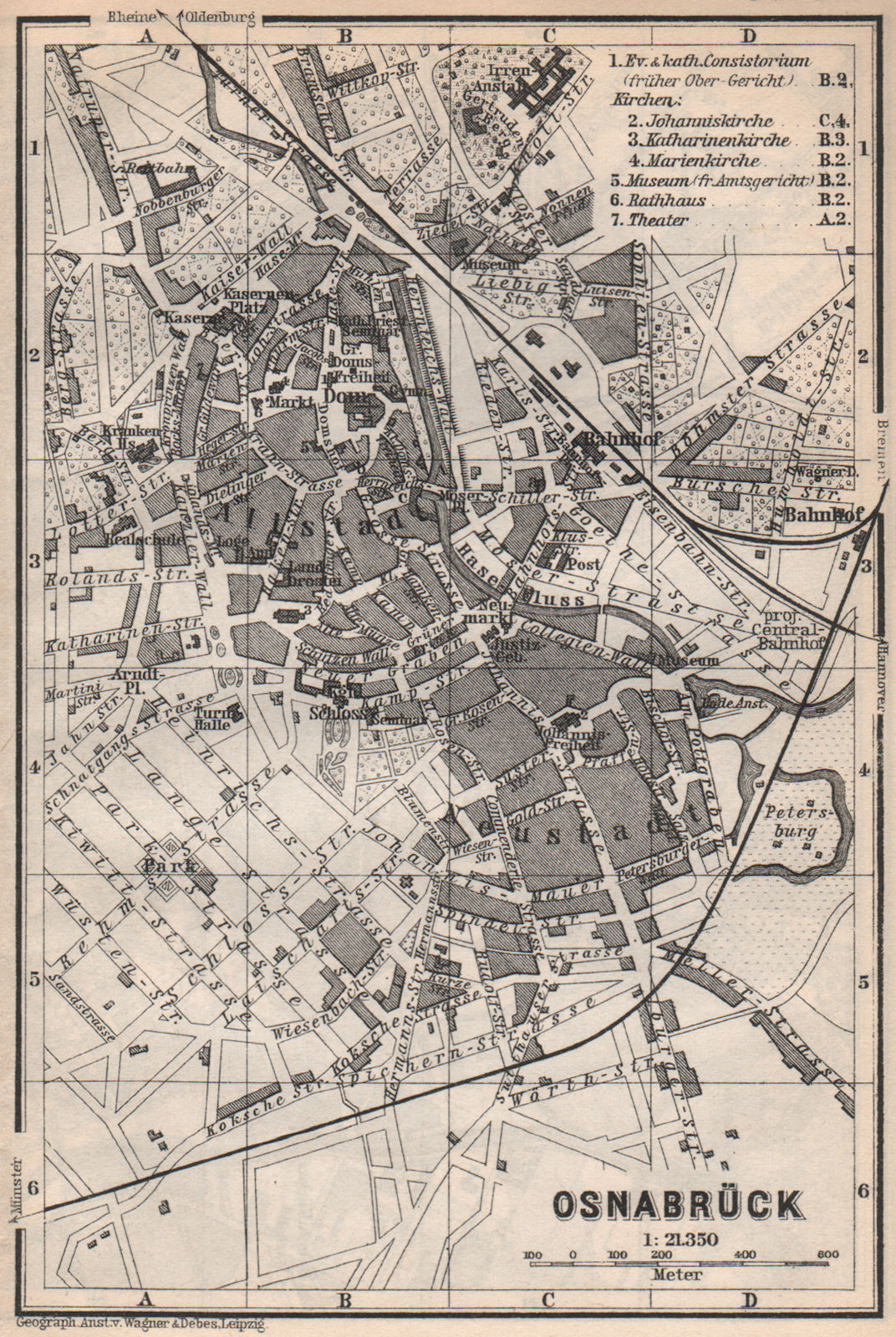 Associate Product OSNABRÜCK antique town city stadtplan. Lower Saxony karte. BAEDEKER 1886 map