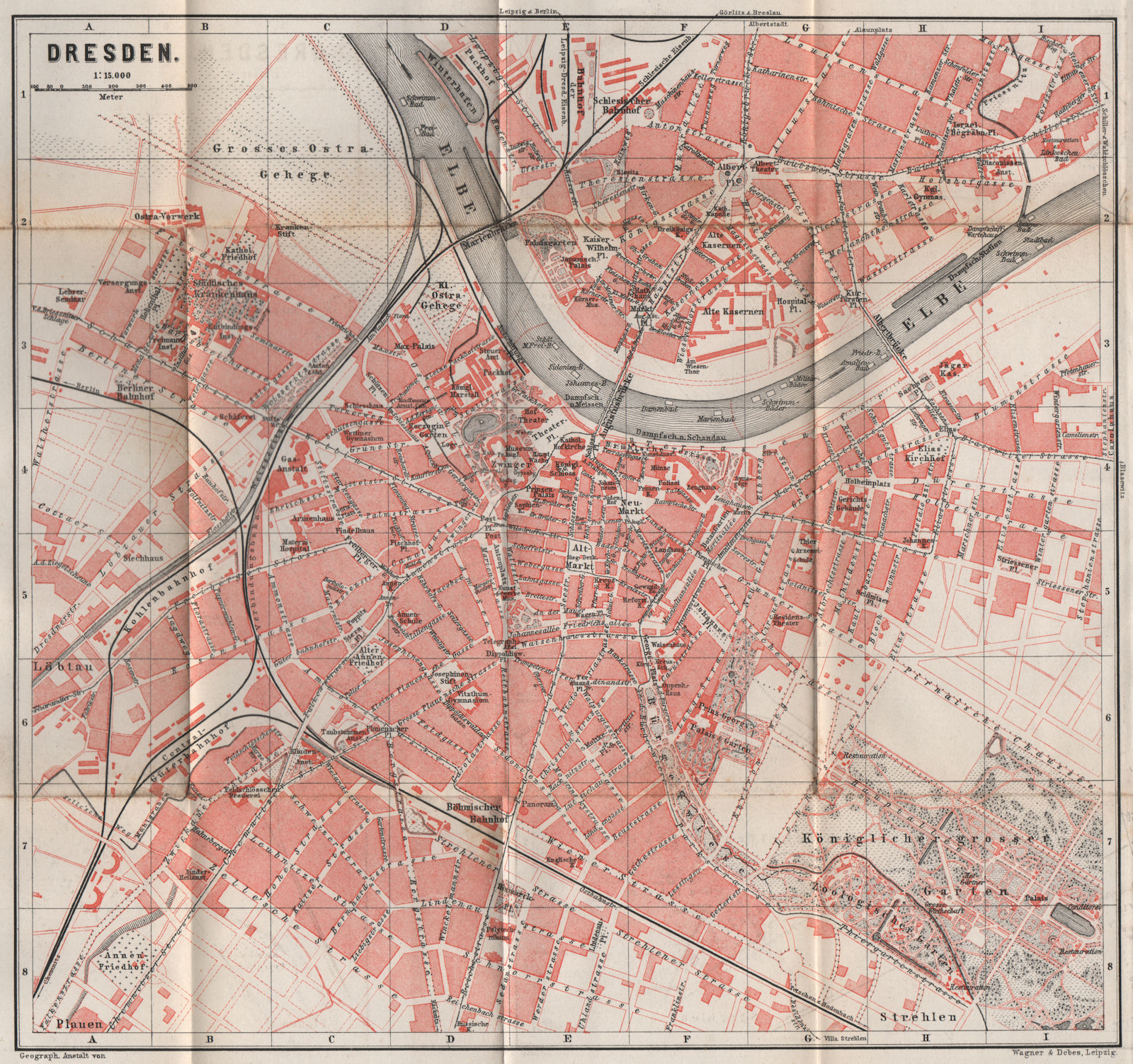 Associate Product DRESDEN antique town city stadtplan II. Saxony karte. BAEDEKER 1886 old map