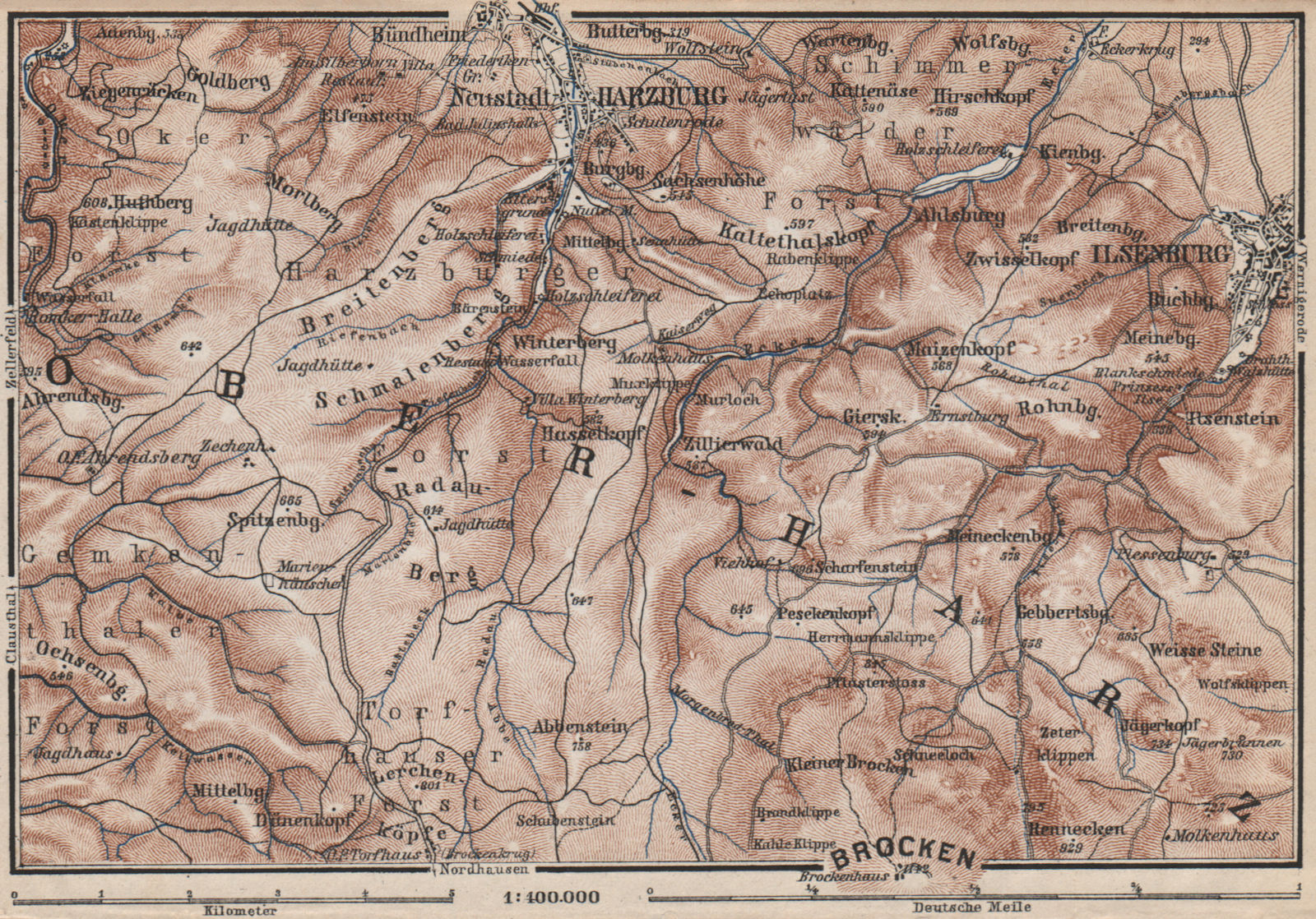 Associate Product BAD HARZBURG & environs/umgebung. OBERHARZ. Brocken. Lower Saxony 1886 old map