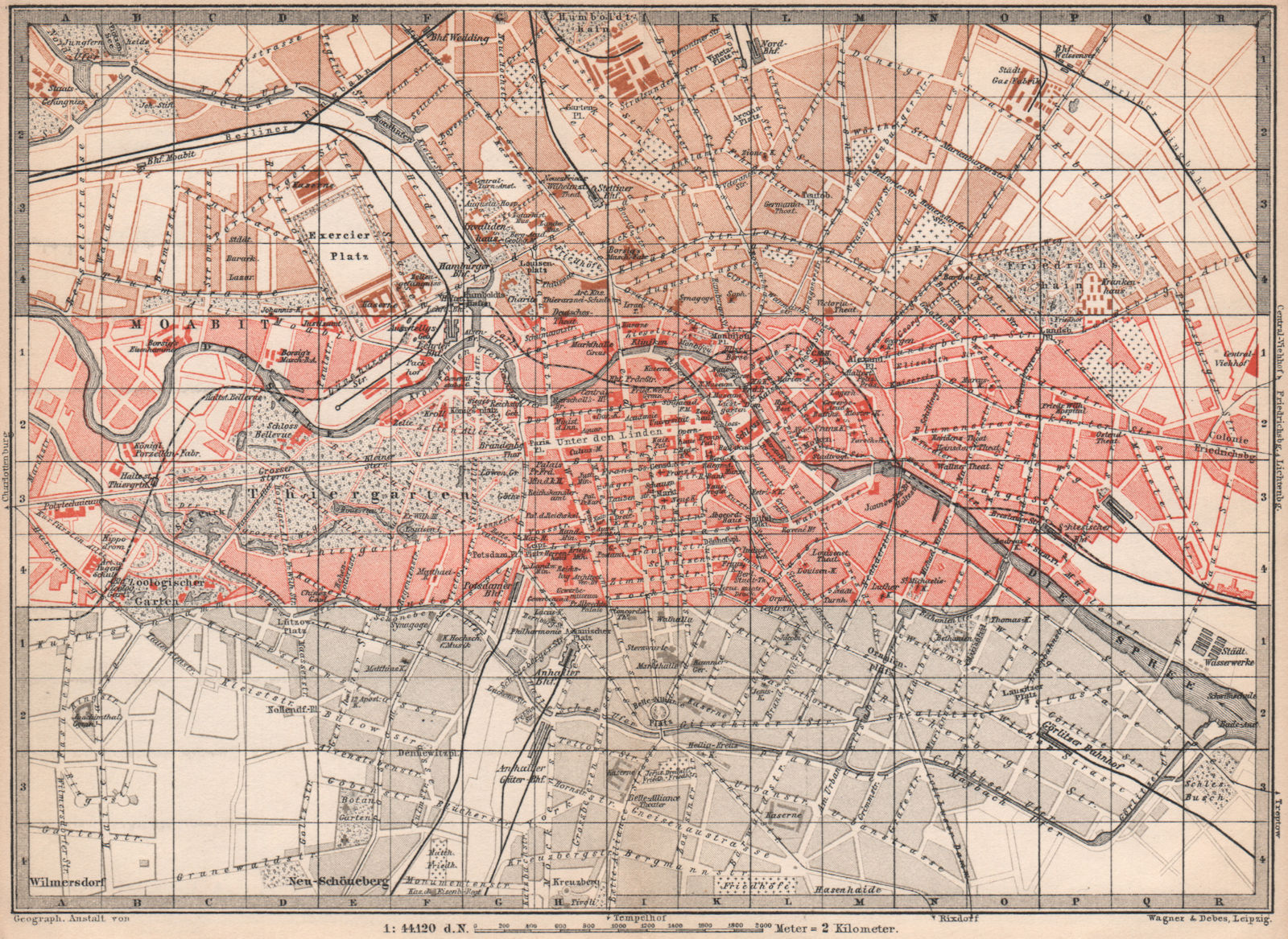 Associate Product BERLIN CENTRE KEY MAP antique town city innere stadtplan karte 1886 old