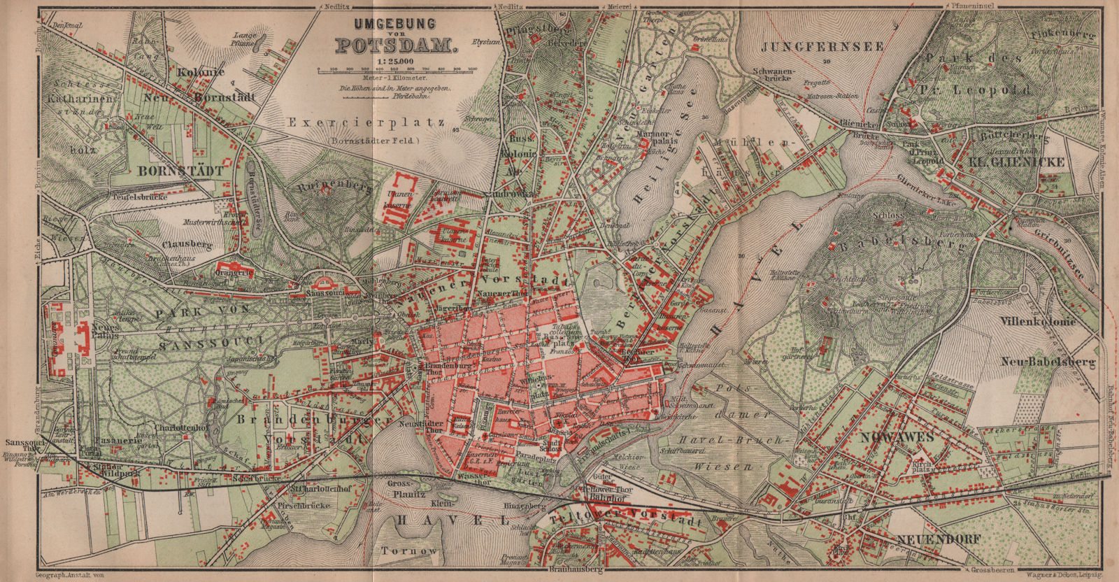 POTSDAM town city stadtplan & environs/umgebung. Nowawes. Brandenburg 1900 map