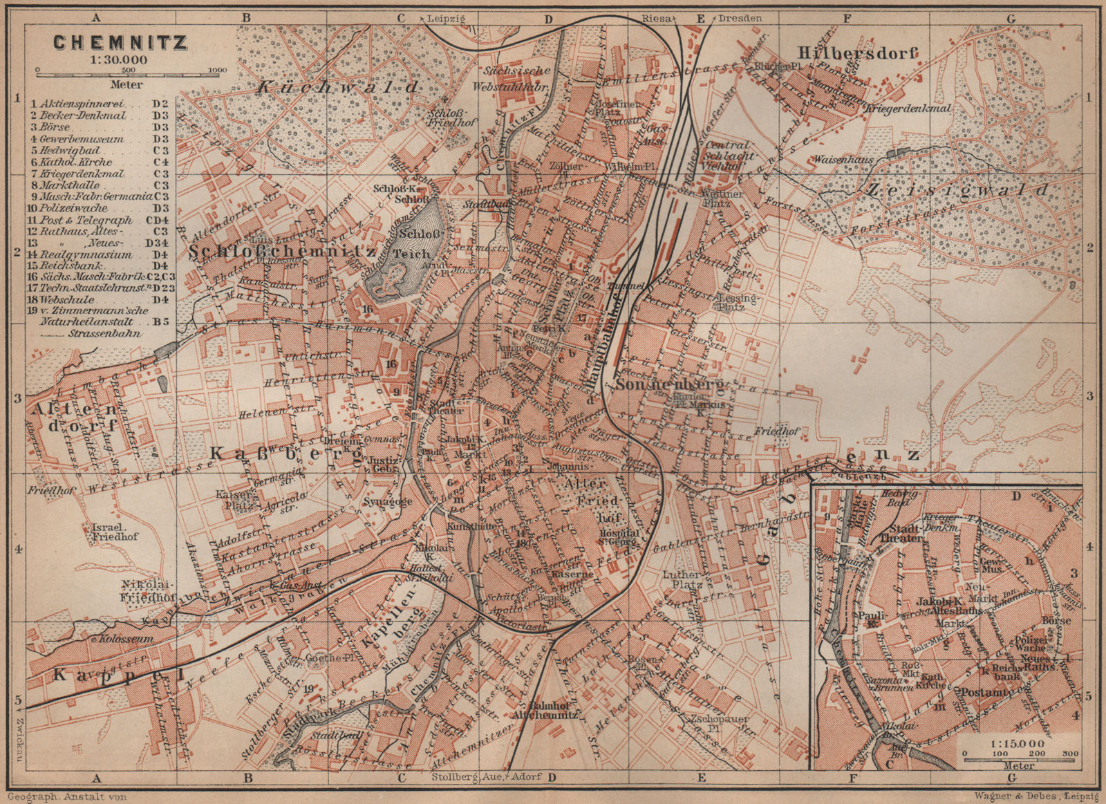 Associate Product CHEMNITZ antique town city stadtplan. Saxony karte. BAEDEKER 1900 old map