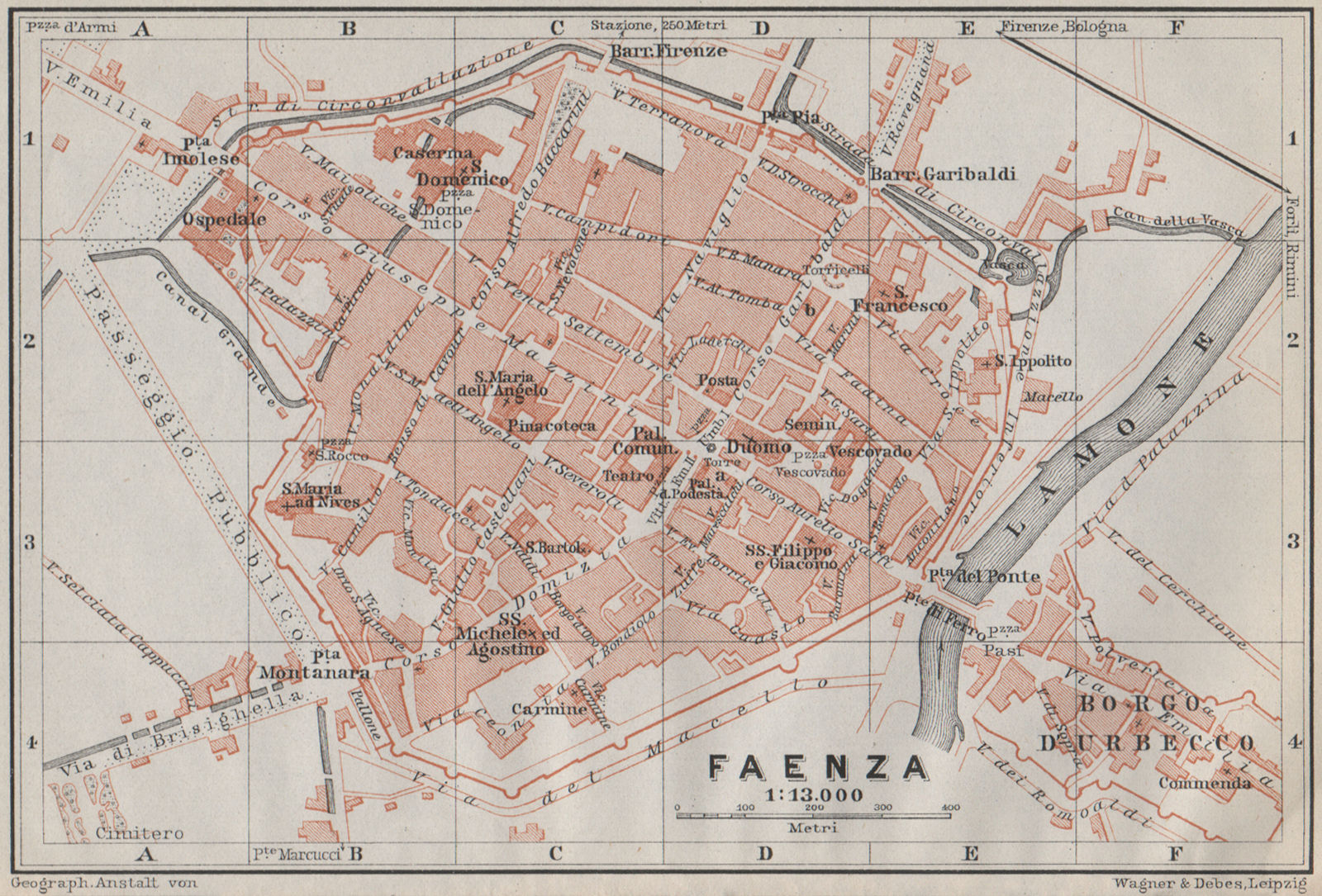 Associate Product FAENZA antique town city plan piano urbanistico. Italy mappa. BAEDEKER 1909