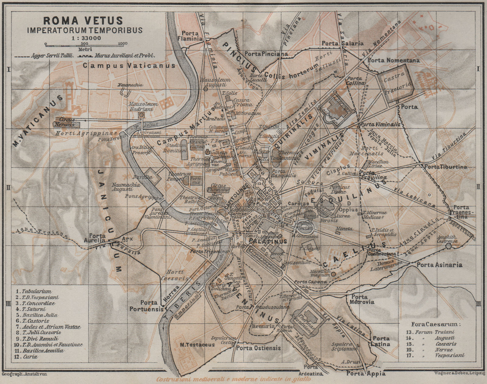 Associate Product ANCIENT ROME 'Roma Vetus Imperatorum Temporibus' town city plan mappa 1909