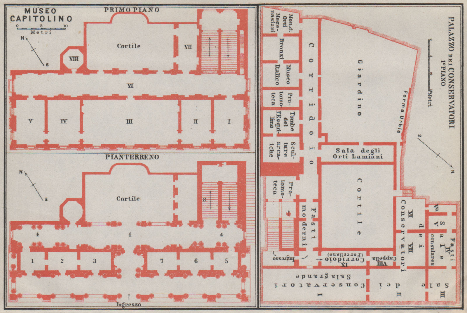 CAPITOLINE MUSEUM PALAZZO DEI CONSERVATORI MUSEO CAPITOLINO plan Rome 1909 map