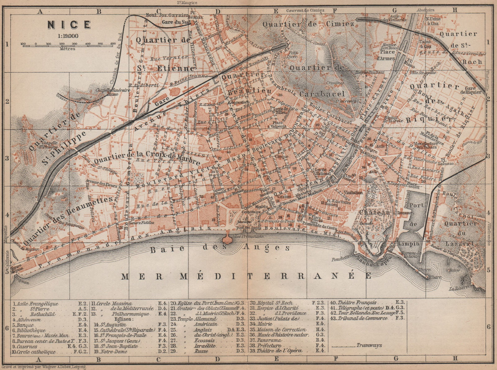NICE town city plan. Alpes-Maritimes. Cimiez St Etienne Riquier carte 1895 map