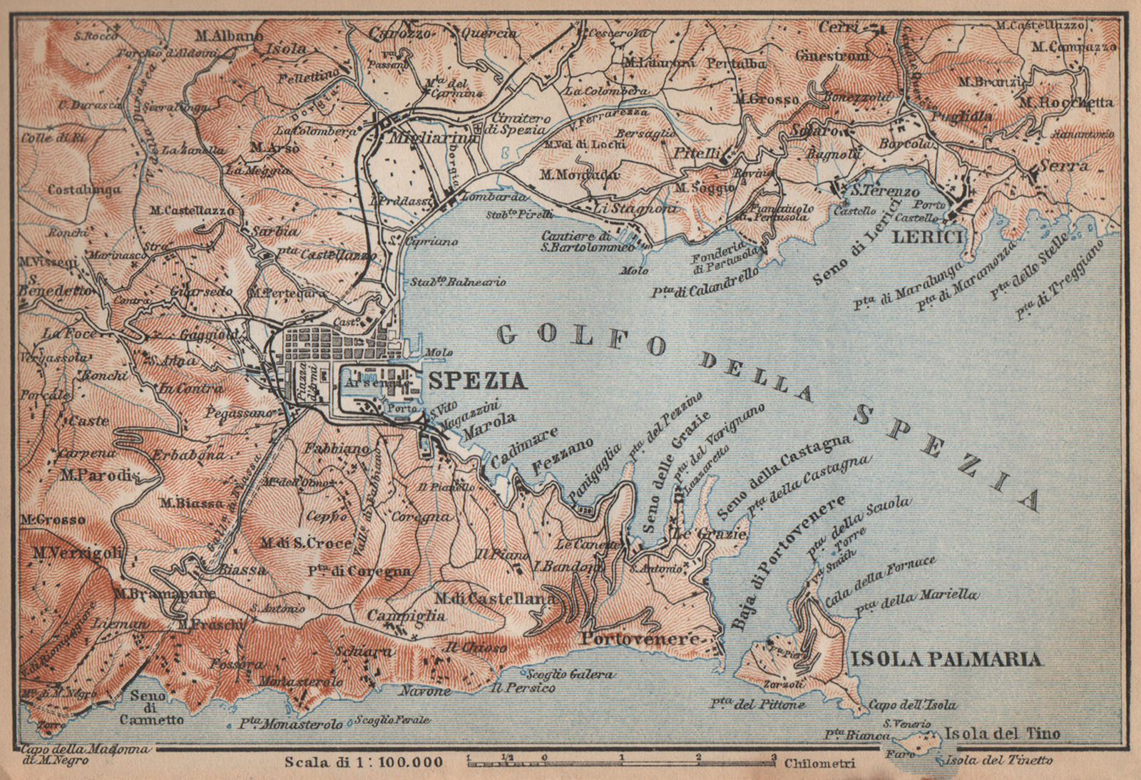 GOLFO DELLA SPEZIA. La Spezia environs. Lerici isola Palmaria. Italy 1895 map
