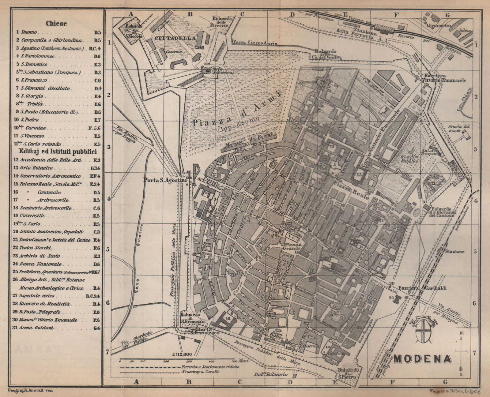 Associate Product MODENA antique town city plan piano urbanistico. Italy mappa. BAEDEKER 1895
