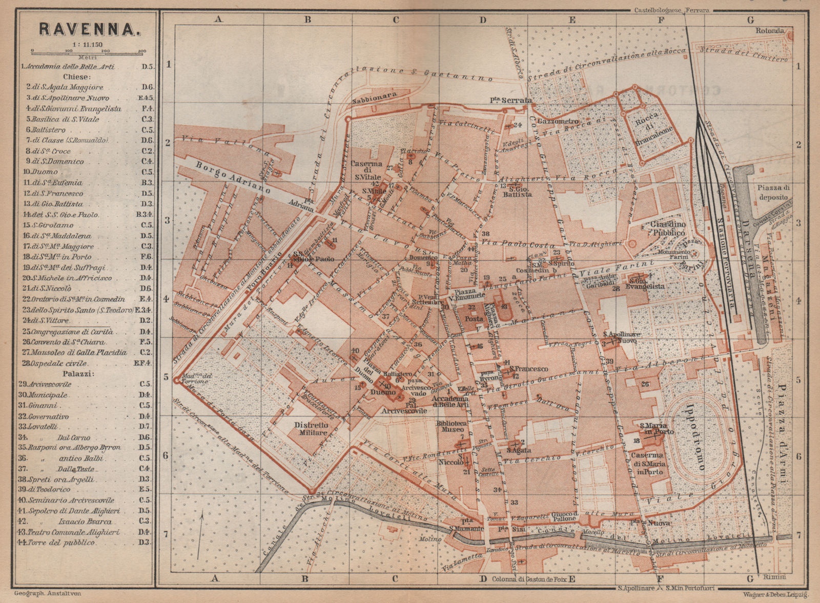 RAVENNA antique town city plan piano urbanistico. Italy mappa 1895 old