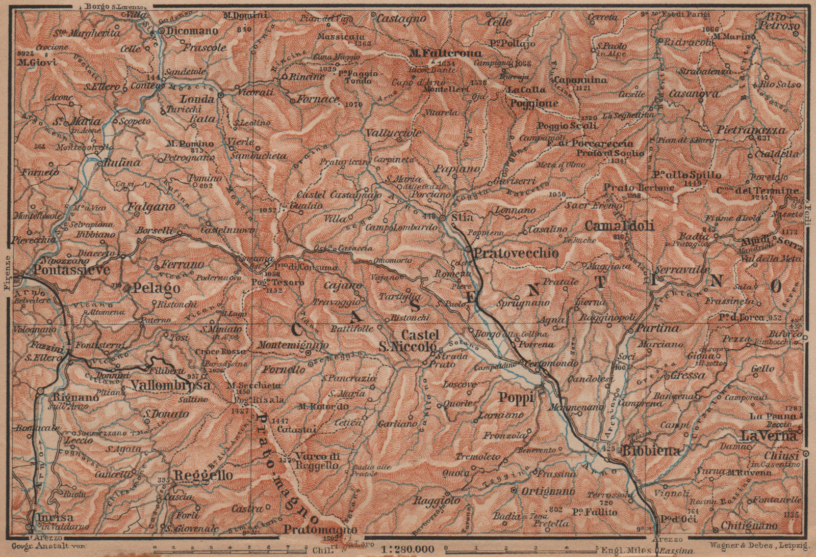 Associate Product VALLOMBROSA & CAMALDOLI environs. Reggello Casentino. Topo-map. Italy 1899