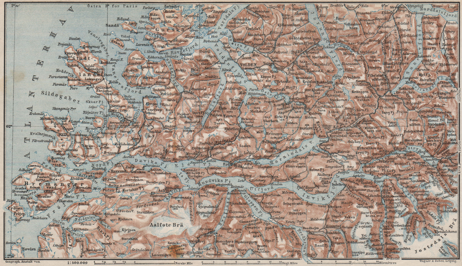 Associate Product NORDFJORD & SOUTHERN SONDMERE/Sunnmøre topo-map. Gloppen Volda. Norway 1885