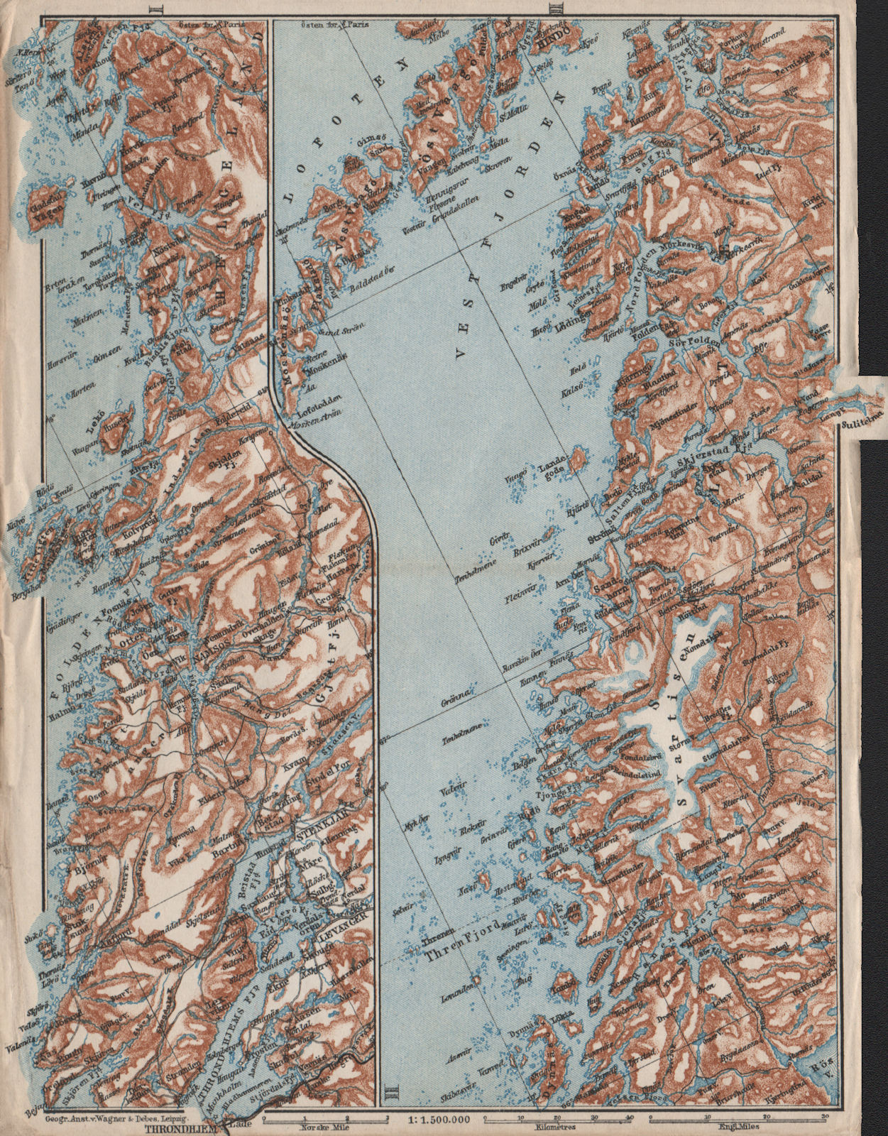NORWAY NORTH WEST COAST. Trondheim-Torghatten-Bodo-Lofoten kart 1885 old map