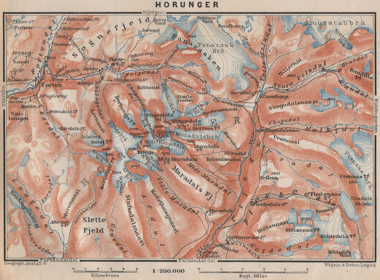 HURRUNGANE MOUNTAINS. Hurrungene Hurrungadn Horungane Topo-map. Norway 1899