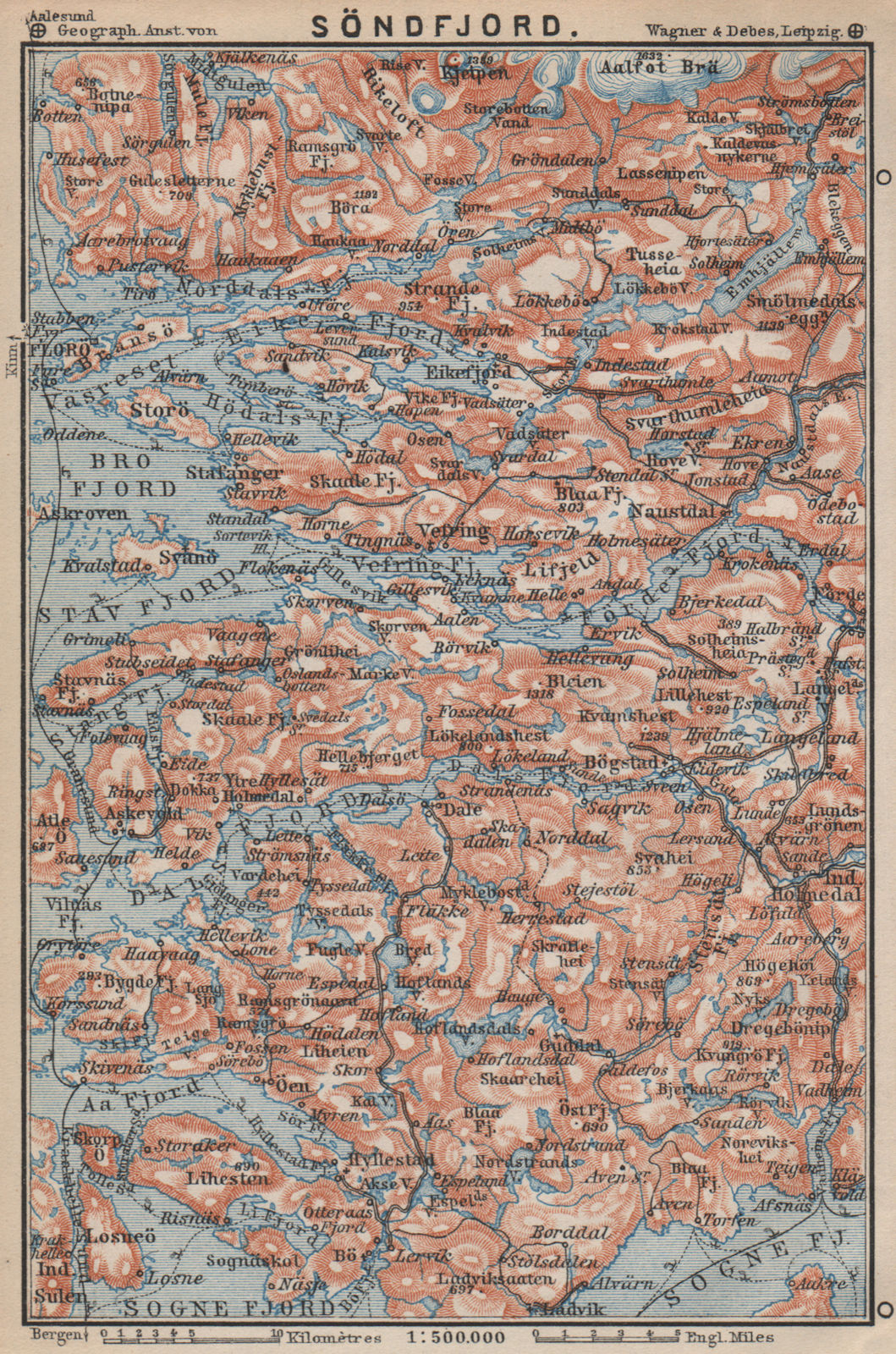 Associate Product SOGN OG FJORDANE. Sondfjord Söndfjord. Floro. Topo-map. Norway kart 1899