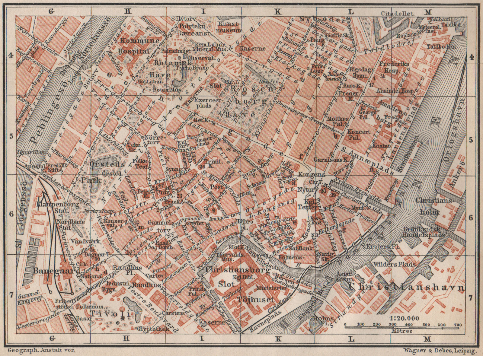 COPENHAGEN København Kobenhavn INNER TOWN city byplan. Denmark kort ...