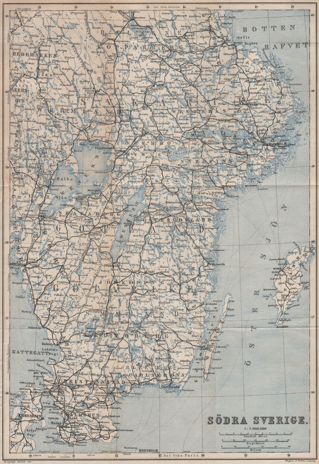 Associate Product SOUTHERN SWEDEN. Södra Sverige karta. BAEDEKER 1899 old antique map plan chart