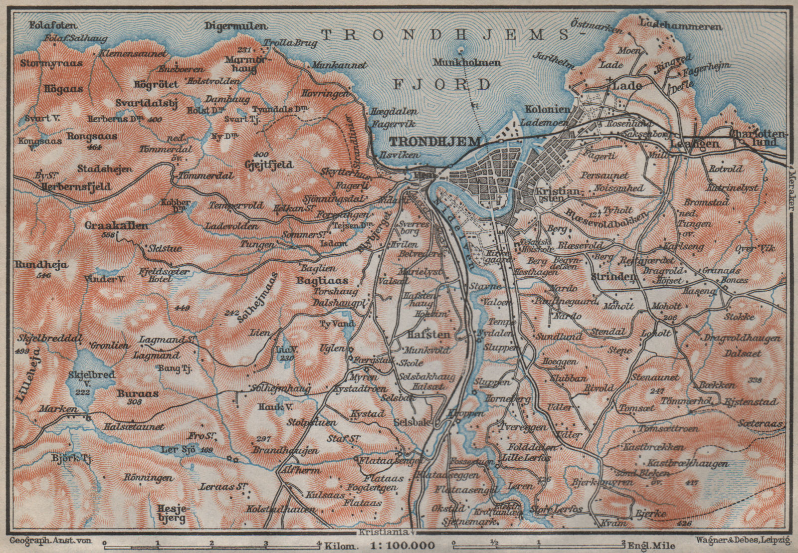 Associate Product TRONDHEIM Trondhejm environs. Norway kart. BAEDEKER 1912 old antique map chart