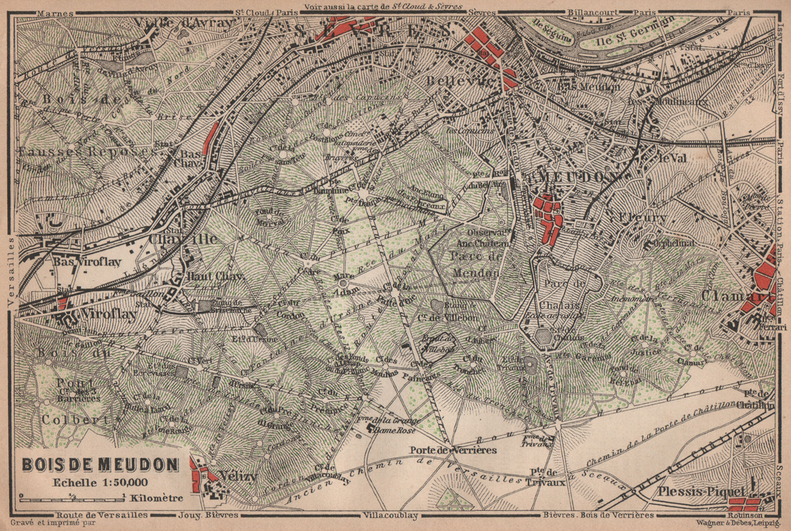 Associate Product BOIS DE MEUDON environs. Sèvres Clamart. Hauts-de-Seine carte 1900 old map