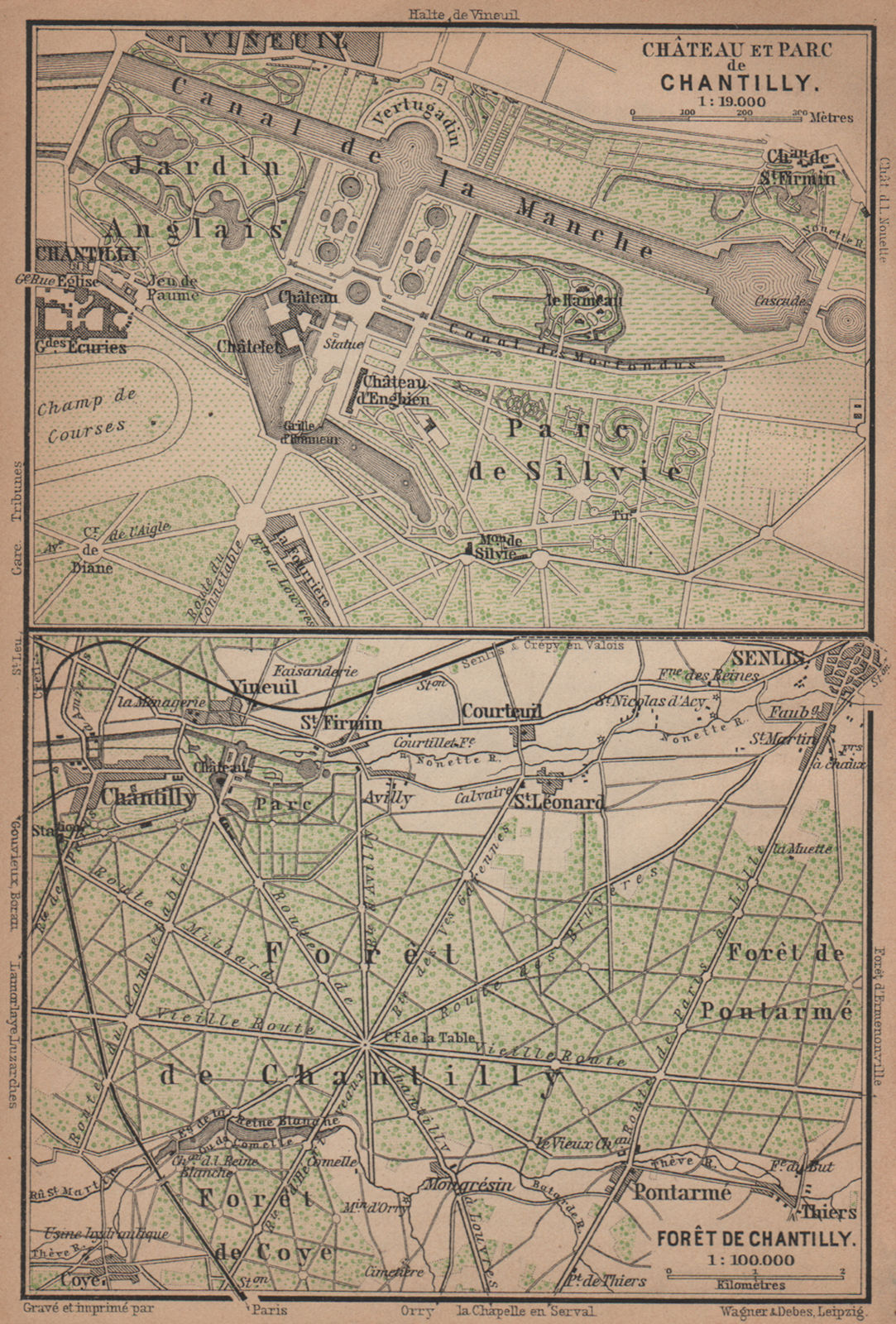Associate Product CHANTILLY. Château parc & forêt. Palace park forest. Oise carte 1900 old map