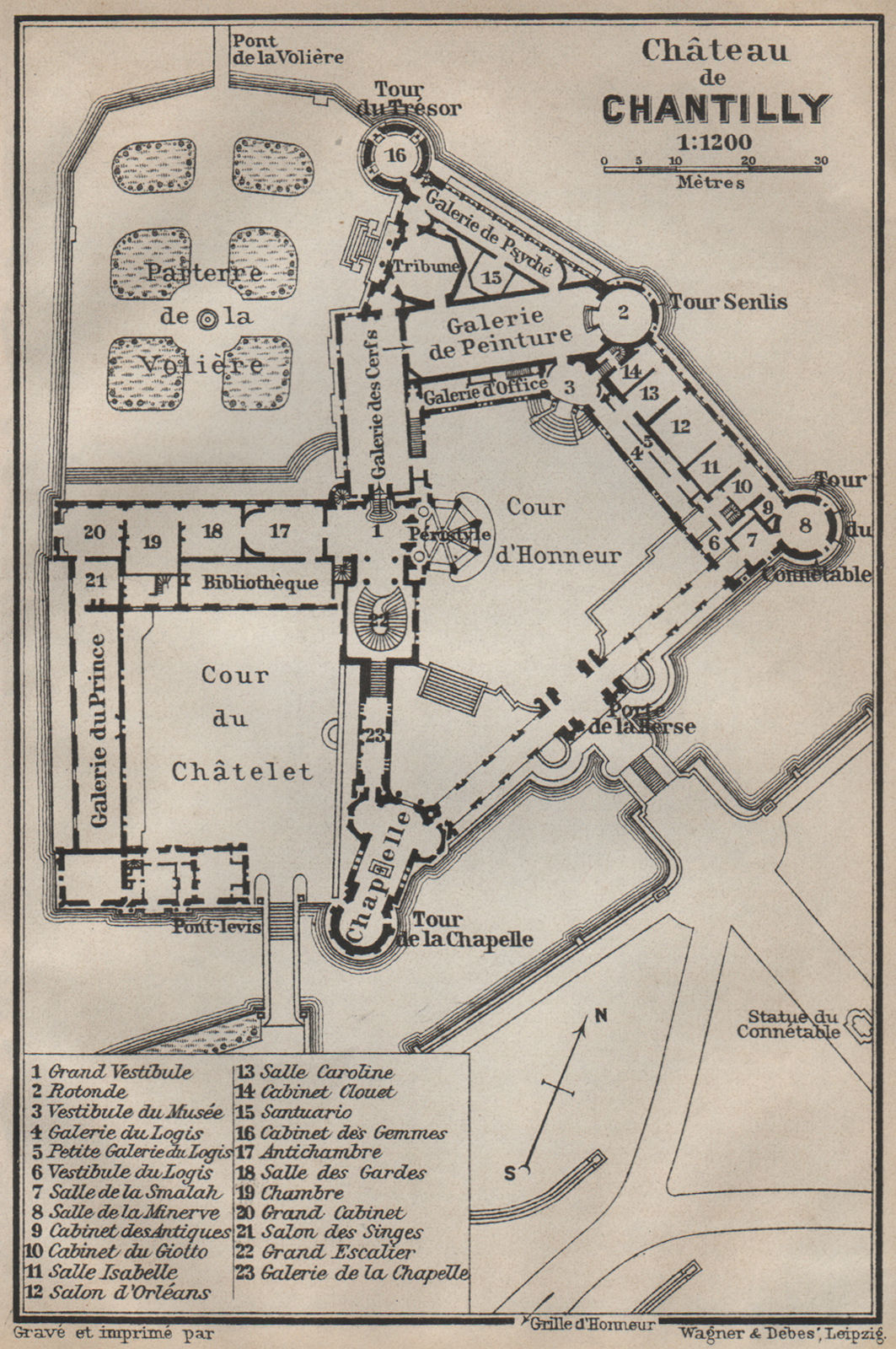 Associate Product CHÂTEAU DE CHANTILLY floor plan. Oise carte. BAEDEKER 1907 old antique map