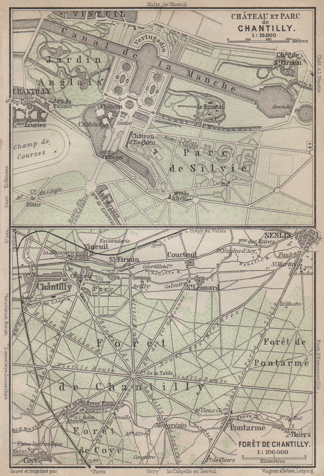 CHANTILLY. Château parc & forêt. Palace park forest. Oise carte 1907 old map