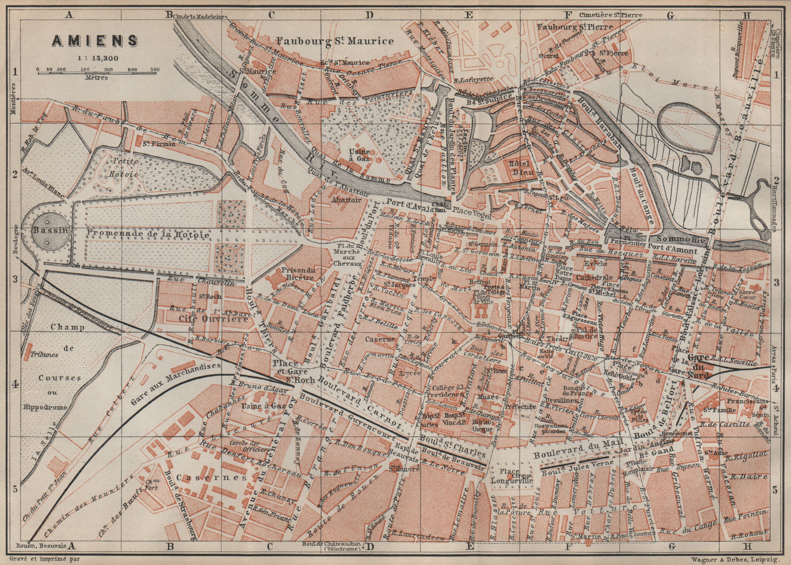 Associate Product AMIENS antique town city plan de la ville. Somme carte. BAEDEKER 1907 old map