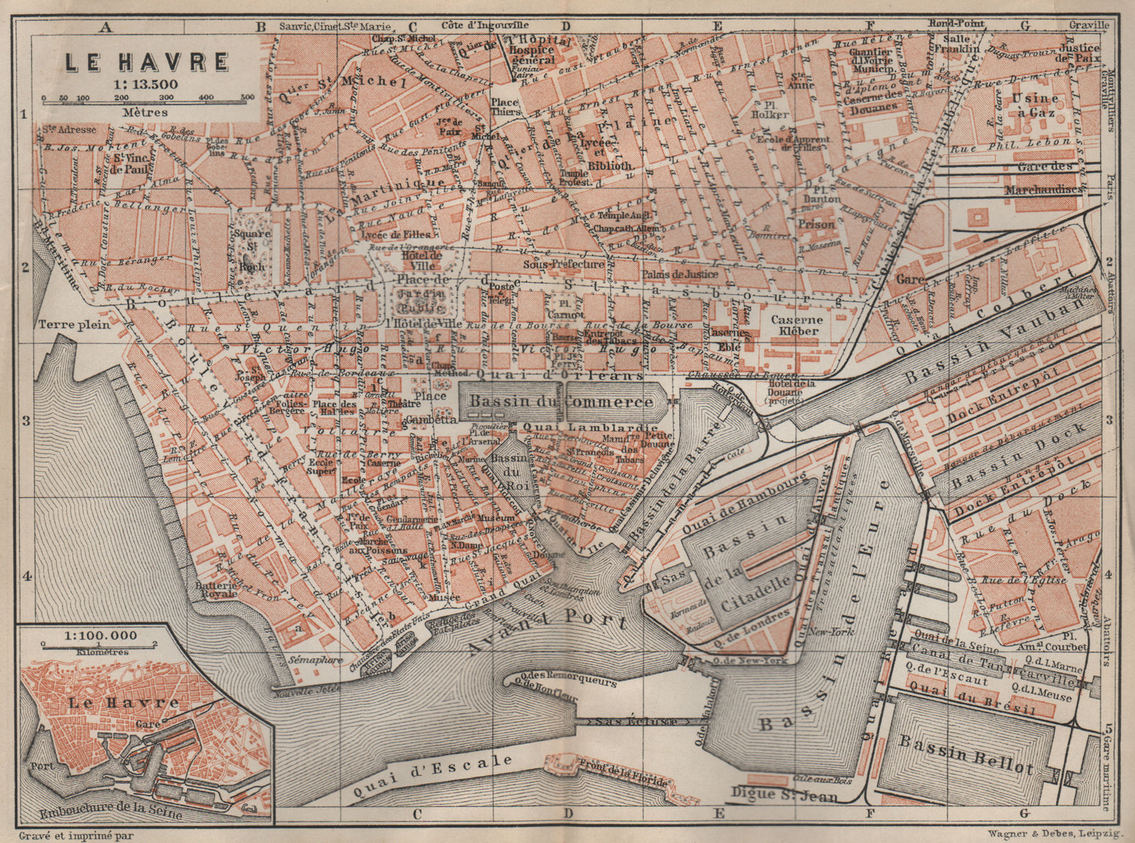 LE HAVRE antique town city plan de la ville. Seine-Maritime carte 1907 old map