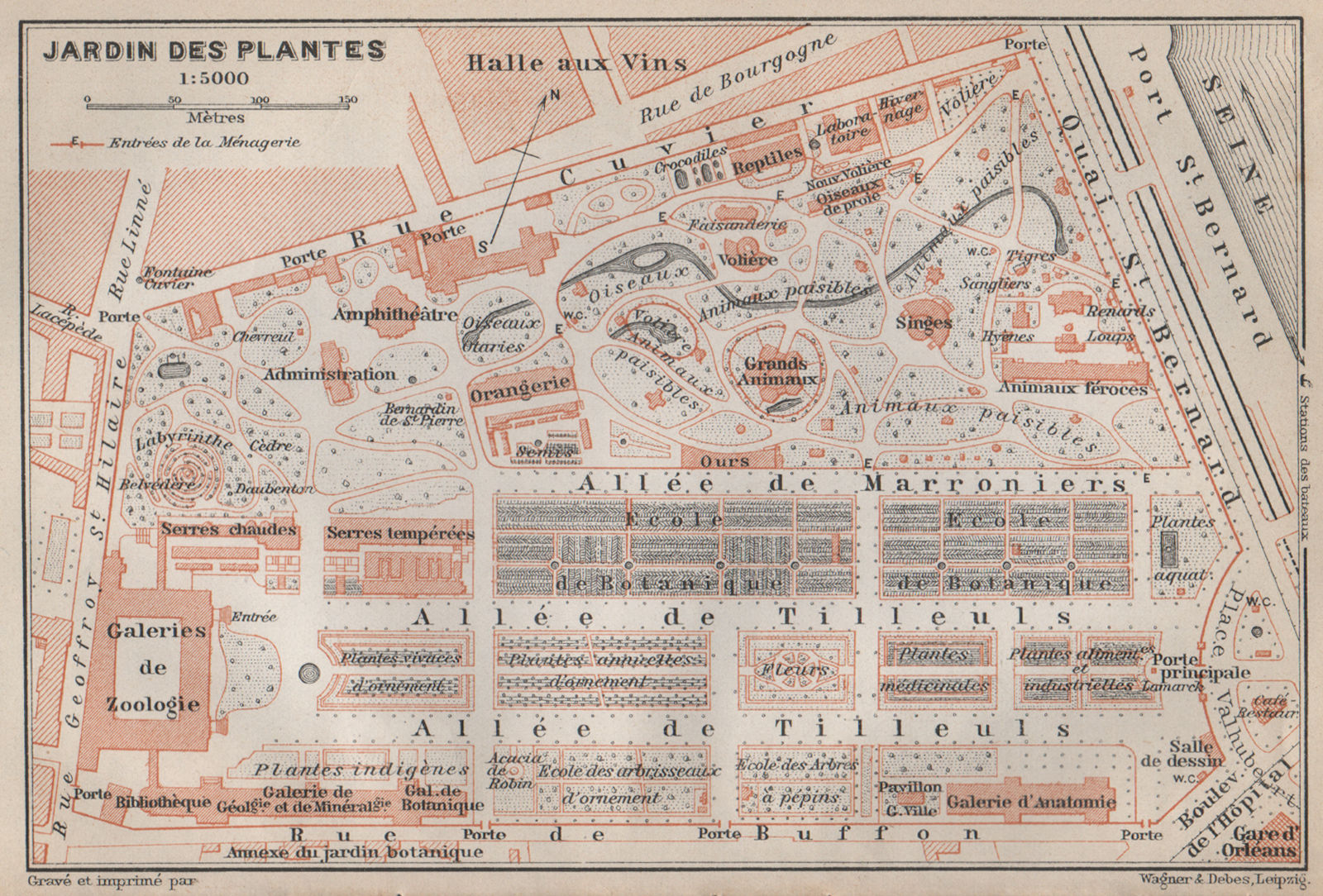 JARDIN DES PLANTES ground plan. Paris 5e carte. BAEDEKER 1910 old antique map