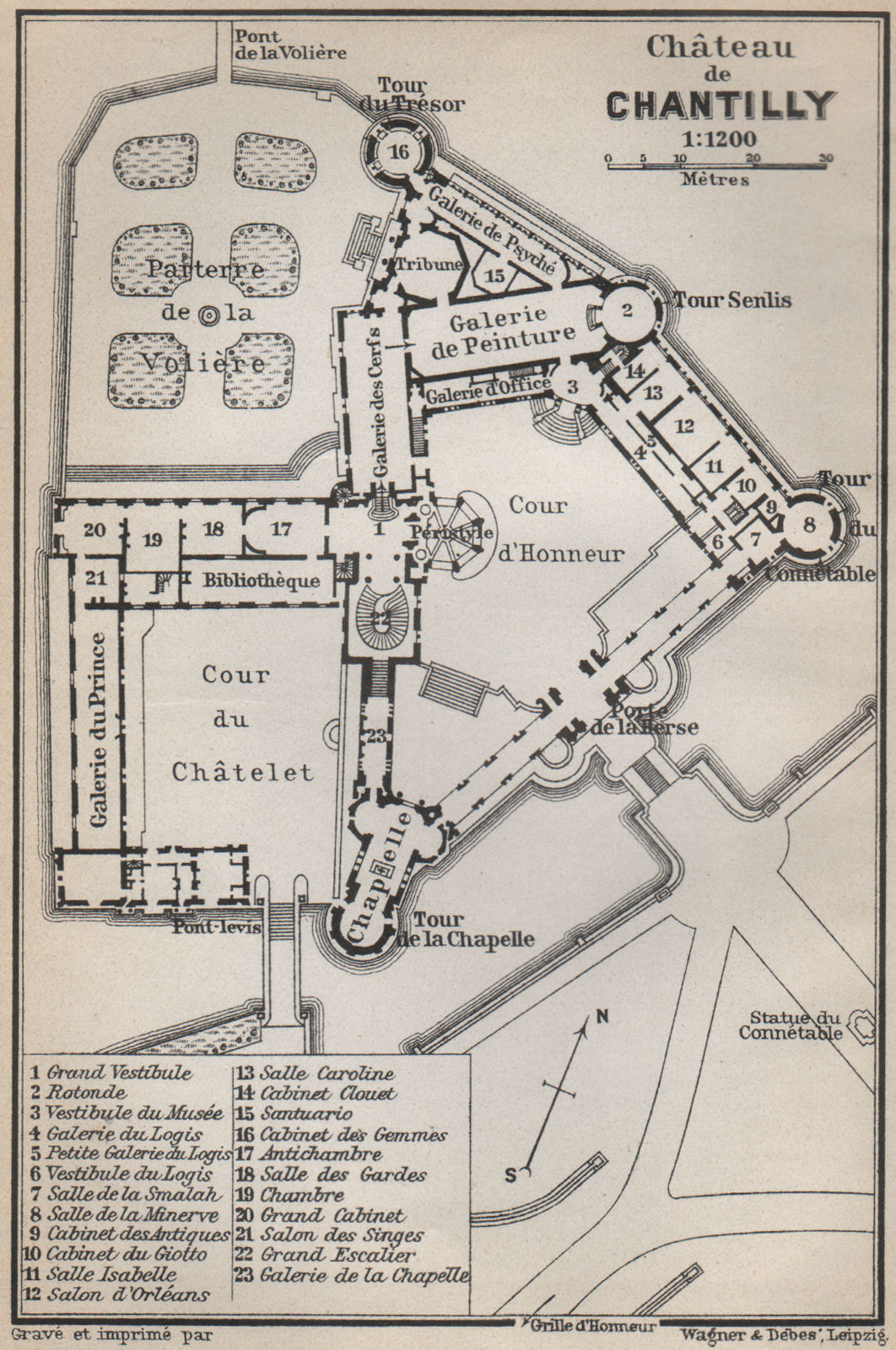 Château De Chantilly Floor Plan Oise Carte Baedeker 1907 Old Antique Map